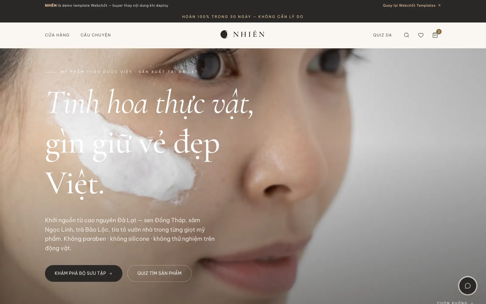 Ảnh chụp mẫu web bán hàng NHIÊN — Mỹ phẩm thảo dược — ngành Mỹ phẩm · skincare