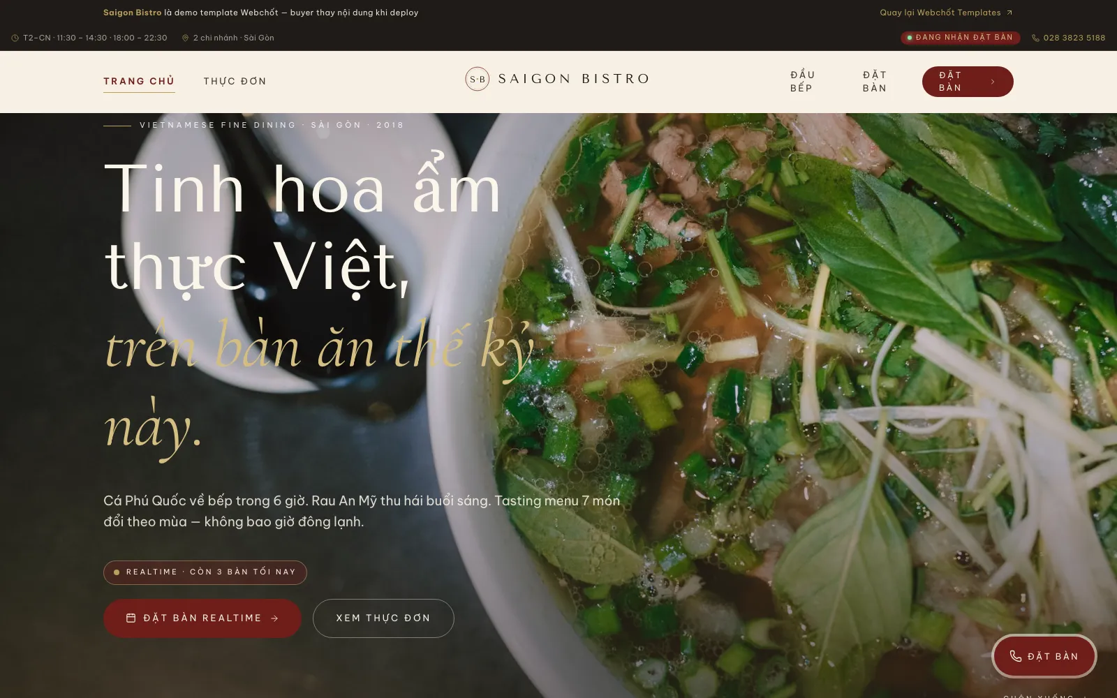 Ảnh chụp mẫu web bán hàng Saigon Bistro — ngành Nhà hàng · F&B